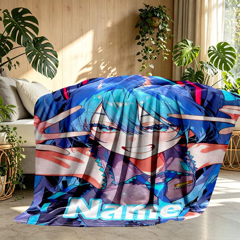 Custom Name Personalized Hatsune Miku Print Blanket, Home Decor, Bedroom, Sofa, Camping, Couch, Gifts for Birthday Christmas