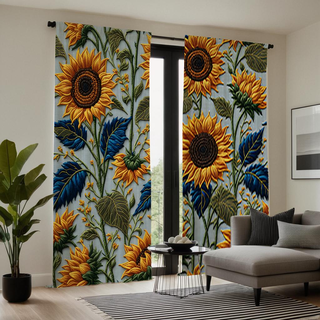 Комплект из 2 предметов, декоративная занавеска с вышивкой в виде подсолнуха, желтая занавеска с цифровой печатью, украшение для дома, стиль Decorat