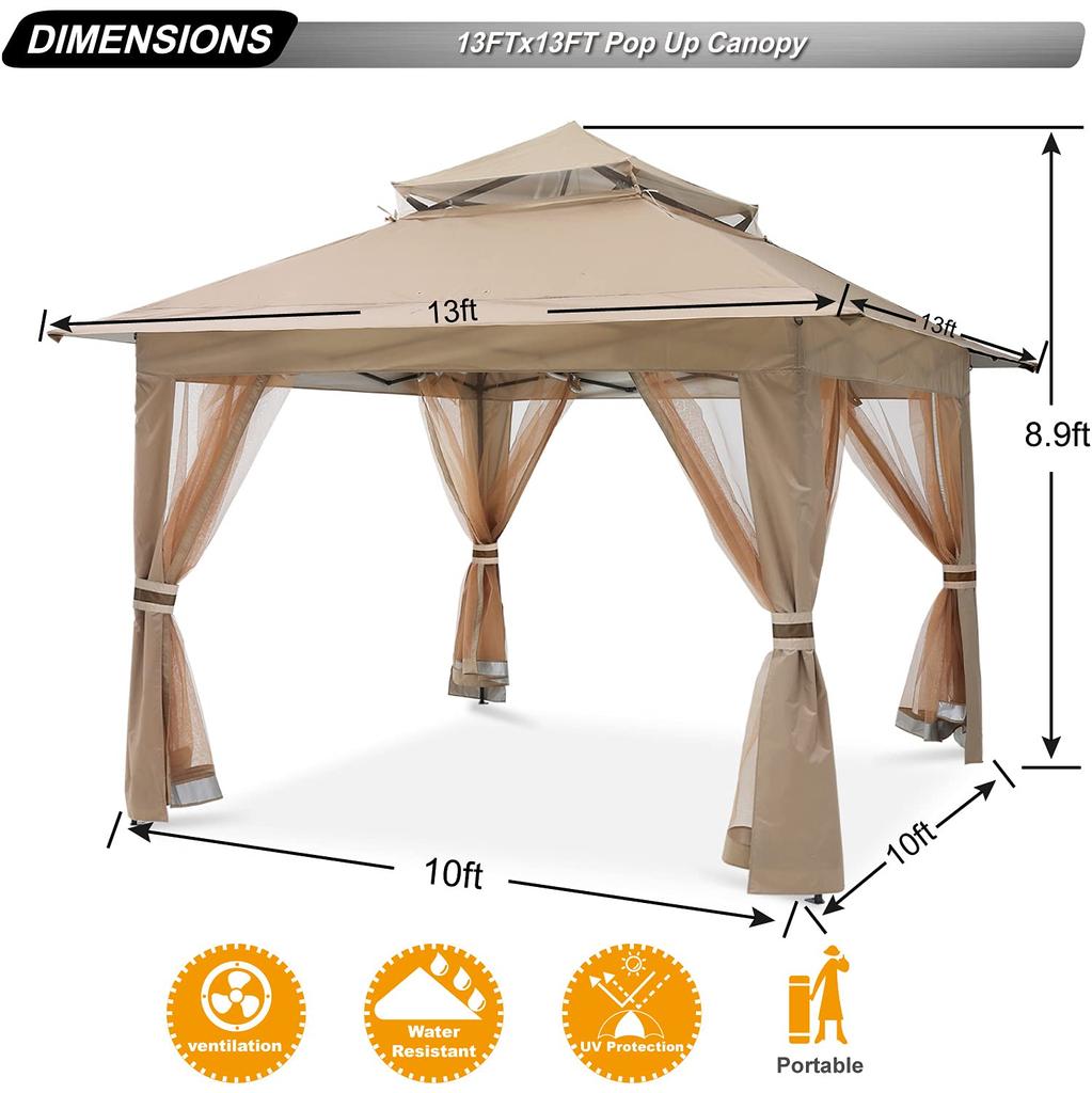 ABCCANOPY One Touch Tarp Tent 3мx3м с центральным замком, 4 боковыми простынями, сетчатым экраном, москитной сеткой, репеллентом от насекомых, защитой от насекомых, большой легкой палаткой