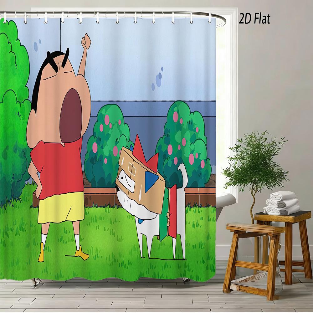 Шин-чан: Хэйберус! Буря! Мультфильм 2D Печать Водонепроницаемая Шторка для Душа, Желтый Декор для Ванной Комнаты С Крючками