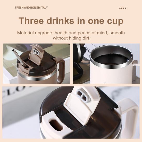 Кофейная кружка из нержавеющей стали, термостакан для воды с крышкой-соломинкой для отделения чая и складной ложкой, дорожная кружка без содержания бисфенола А