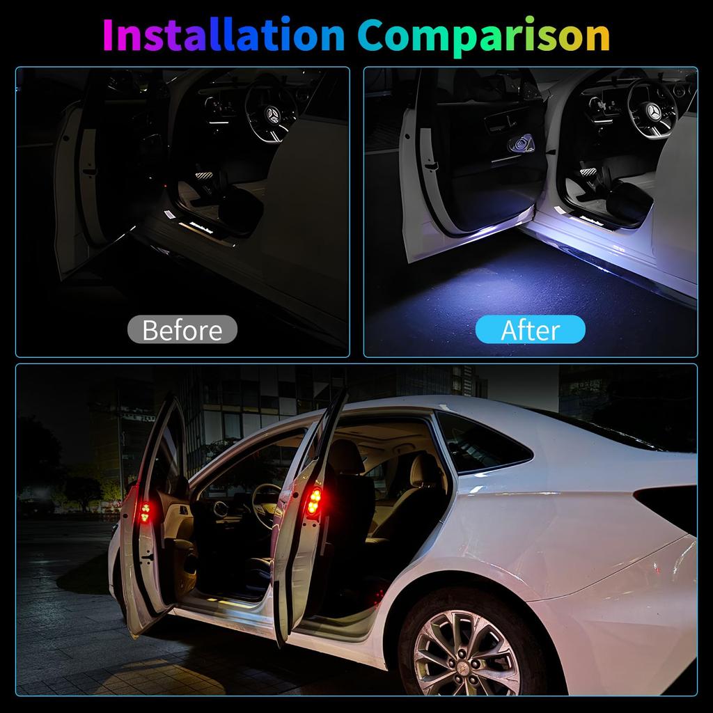 Светодиодные фонари на двери автомобиля, приветственный свет, магнитное управление, зарядка через USB, автоматическое открытие дверей, предотвращение столкновений, аварийный предупреждающий сигнал