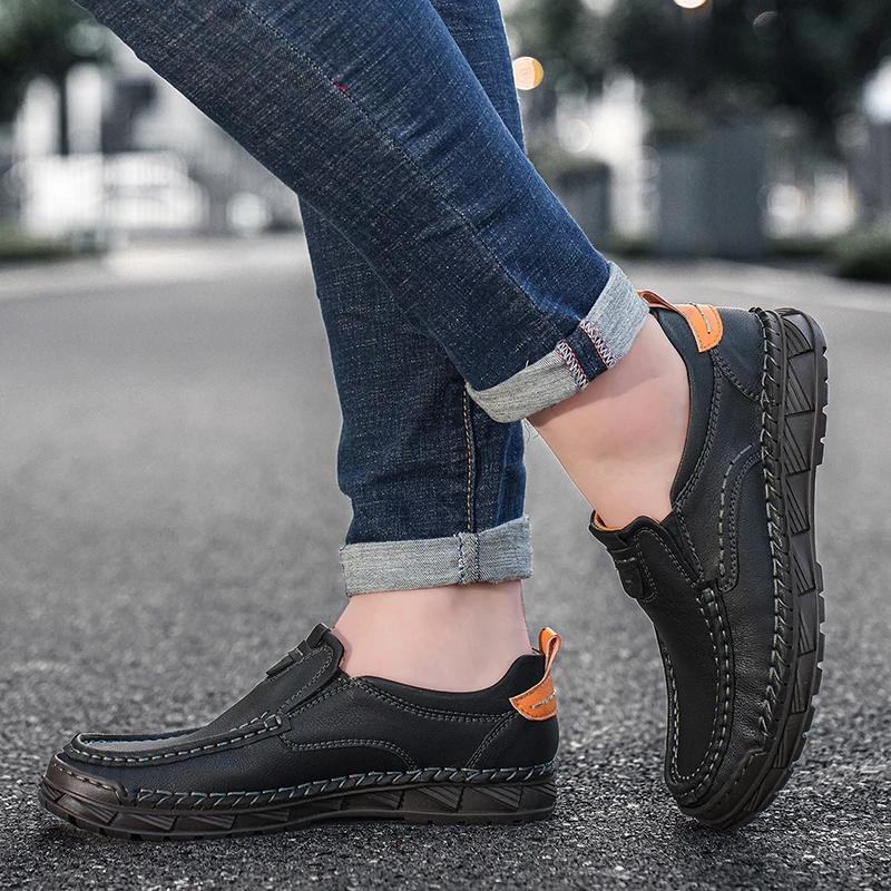 Leather Men Loafers Outdoor Fashion Soft Casual Shoes For Men Handmade Sewing Slip On Male Moccasins Men Tenis Masculinos