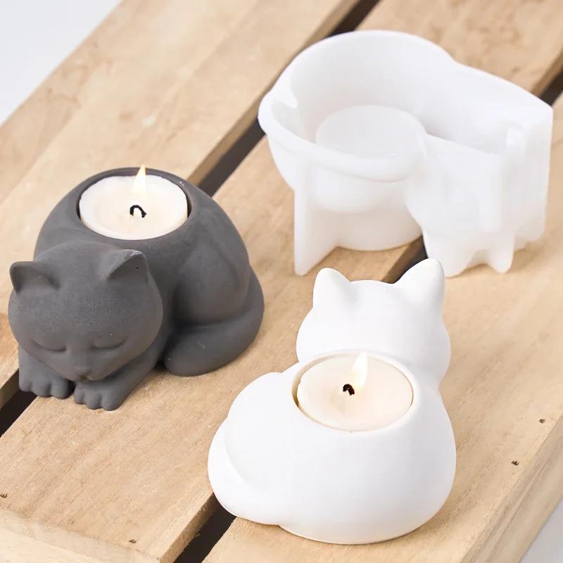 Высококачественная Силиконовая Форма для Свечи в Виде Животного Кошки DIY Домашние Настольные Украшения Подсвечник Формы для Заливки Гипсовые и Смоляные Поделки