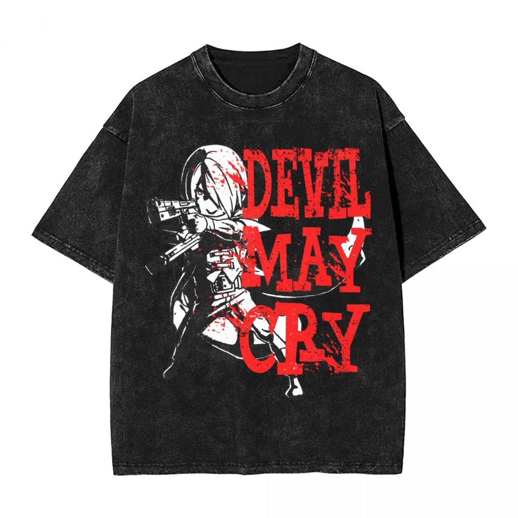Стиранные Футболки DMC Devil May Cry Братья Демоны Футболки Харадзюку Уличная Одежда Хлопок Графические Топы Топы Футболки Мужчины Женщины