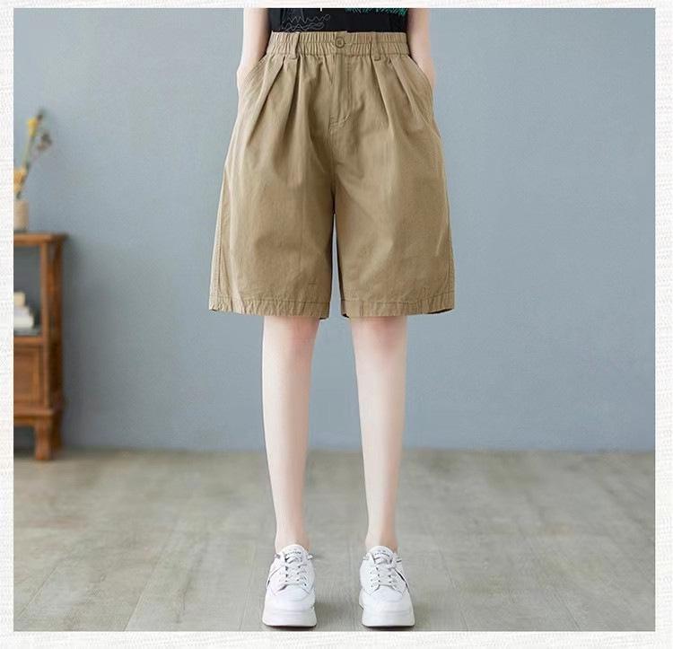 Women's Trendy Cotton Casual Loose-Fit Elastic Waist Shorts - Solid Color, Plus Size, Summer Style