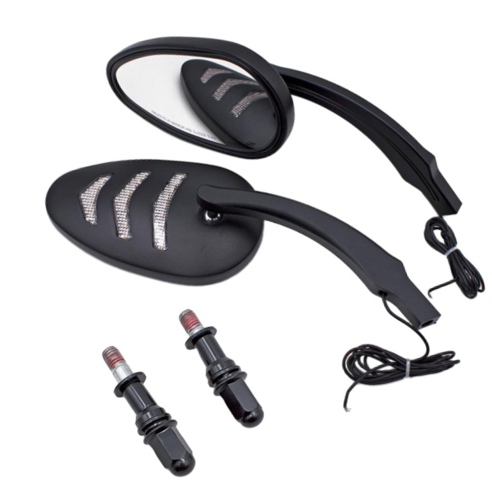 Left Right Motorcycle Rear View Mirrors with Led Turn Signal Light Black Chrome Handlebar Mirror for Harley-Davidson Road King