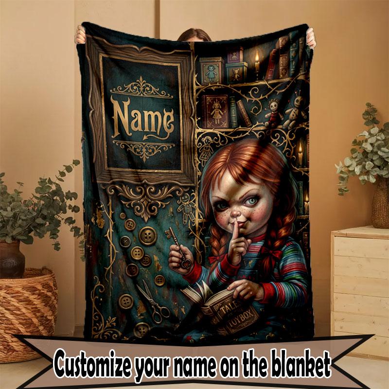 Custom Name Personalized Horror Theme Chucky Print Blanket, Home Decor, Bedroom, Sofa, Camping, Couch, Gifts for Birthday Christmas