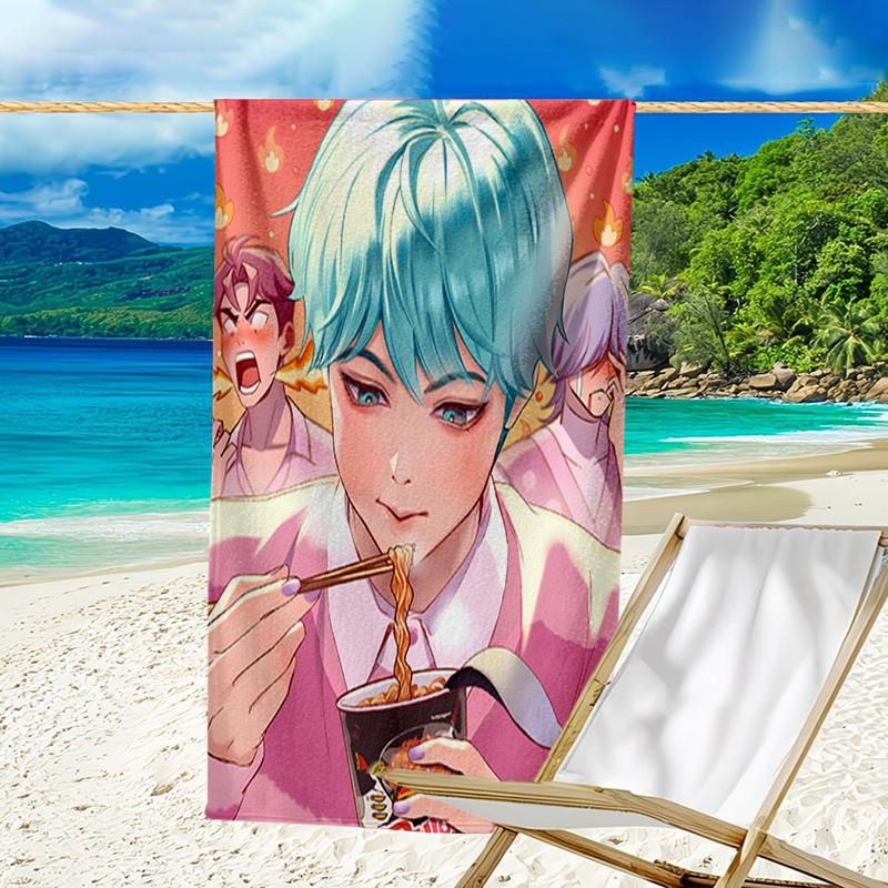 1pc KPop Demon Hunters SAJA BOYS2 Beach Towel, Beach and Seaside Swimming Pool Equipment, Fashion Pattern, Rectangular, Travel Essentials
