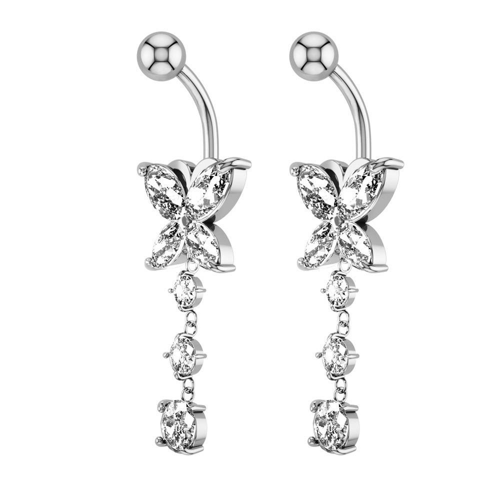 Rhinestone Zircon Navel Ring Butterfly Belly Button Ring Body Piercing Jewelry Party Decoration