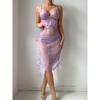 Exotic Sets Floral Lace Lingerie Midi Dress Rhinestone Spaghetti Strap Side Drawstring High Slit Valentine Sleepwear