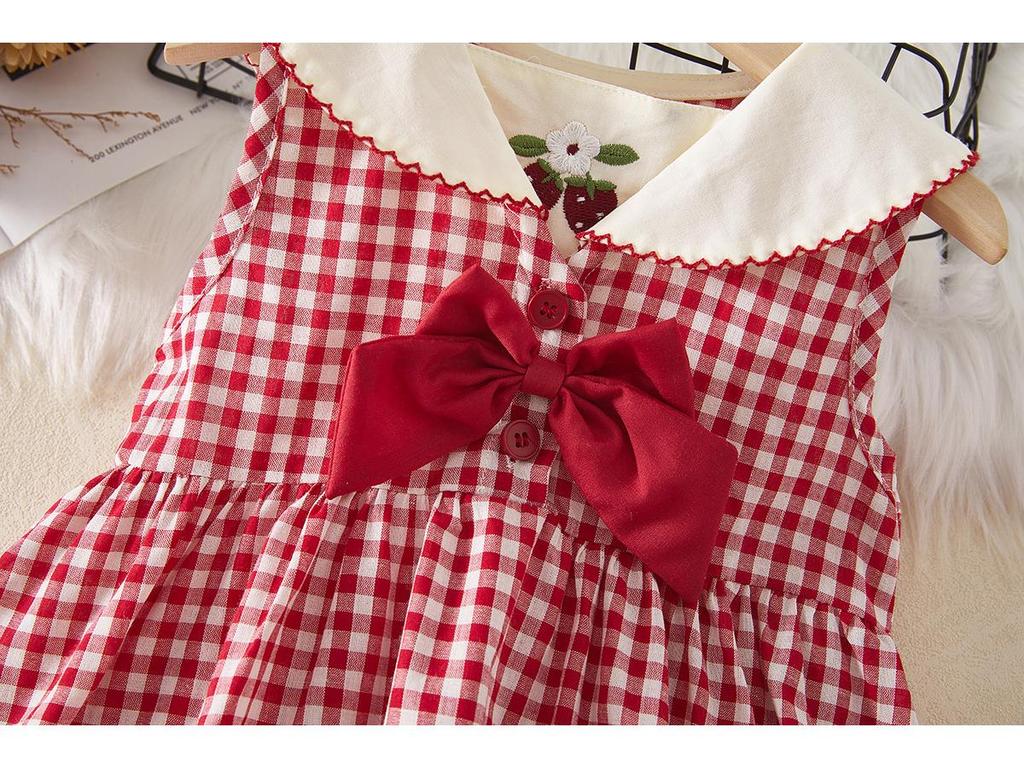 Летнее платье для девочек темно-синего цвета с вышивкой вишен на воротнике – Принцесса в стиле колледжа