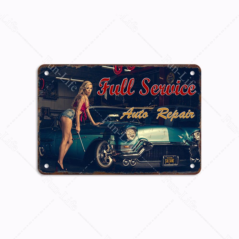 Гараж Классика Винтаж Красивая Девушка Металлическая Табличка Ретро Оловянная Вывеска Железная Живопись Бар Клуб Искусство Домашний Настенный Декор Плакат 20x30 см