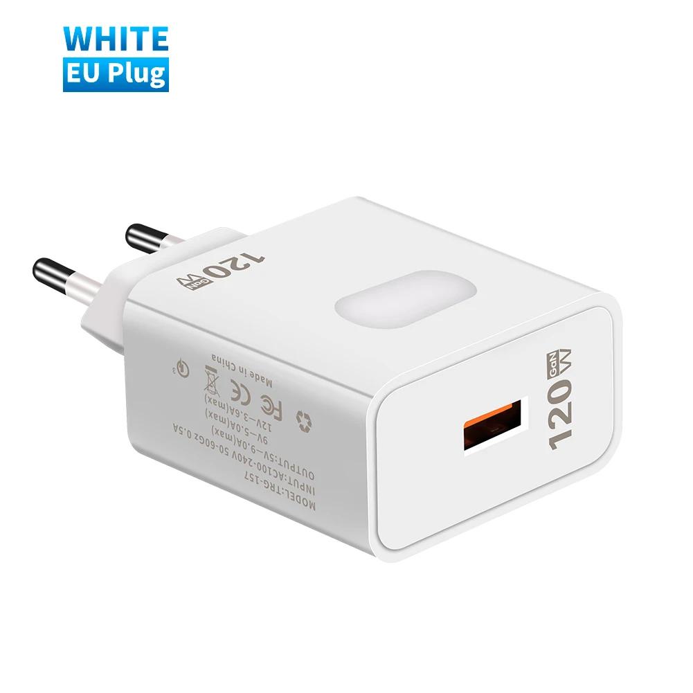 GaN USB зарядное устройство 120 Вт быстрая зарядка QC3.0 кабель типа C мобильный телефон настенный адаптер для Samsung Xiaomi Oneplus