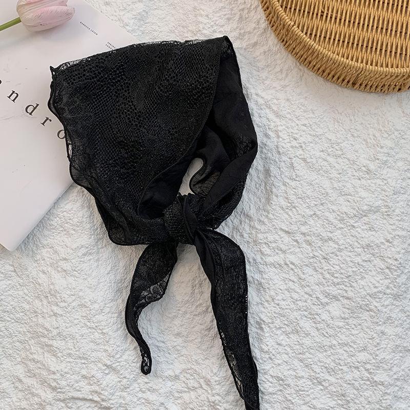 New Splicing Solid Color Light Triangle Scarf Lace Hollowed Out Pure Silk Scarf Head Scarf Fart Curtain
