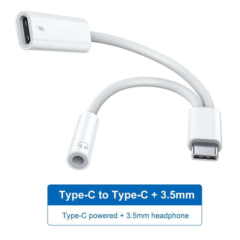 FONKEN 2 в 1 плетеный кабель-адаптер для зарядки типа C USB C в Type-C/3,5 мм/iOS конвертер для наушников подходит для телефона Iph 15 на базе Android
