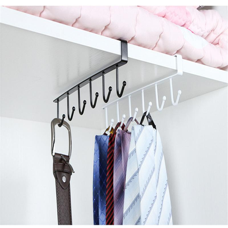 Iron 6 Hooks Storage Shelf Wardrobe Cabinet Metal Under Shelves Mug Cup Hanger Bathroom Kitchen Organizer Hanging Rack Holder