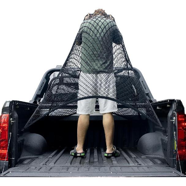 Cargo Net For Pickup Truck Bed, Trucks Cargo Net Mesh Organizer, 4'X4' Stretch To 7'X7' Highly Elastic Truck Bed Net For Camping, Trip Luggage,