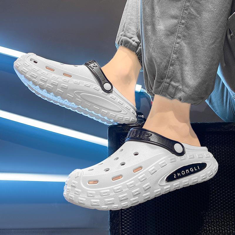 Туфли с дырочками мужские и женские трендовые пляжные туфли летние удобные туфли шлепанцы мужские с закрытым носком на платформе сандалии