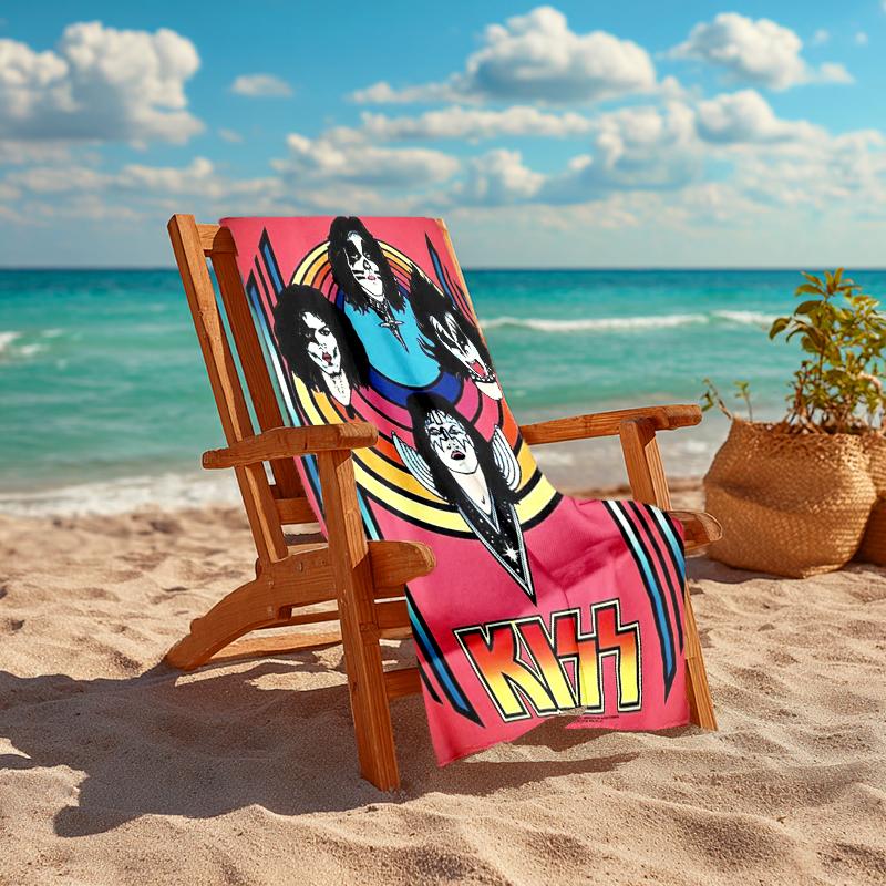 1Pc Kiss Band Poster Art Beach Towel Quick Dry Multiuse For Beach Pool Gym Yoga Home Travel Christmas Halloween Xmas Gift L112