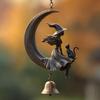 Witch Black Cat Moon Wind Chime Halloween Hanging Metal Wind Bell Ornament with Moon And Cat for Outside Patio Lawn Yard Pathway Garden Porch Decor