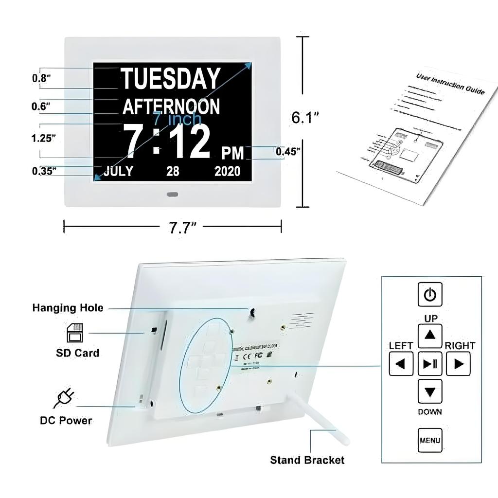 Цифровые часы с 7-дюймовым большим дисплеем | Автоматическое затемнение и очень крупные цифры | Дата День Температура для прикроватной тумбочки/стола