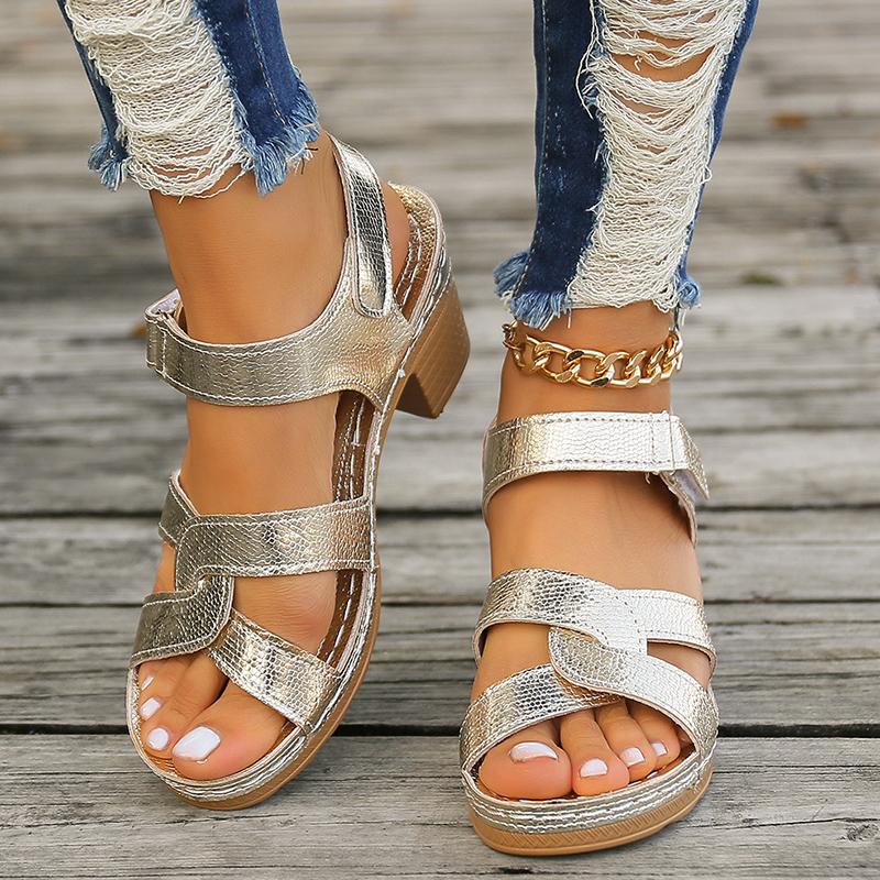 Модные легкие босоножки на толстом каблуке для женщин лето 2024 года золотые серебряные гладиаторские туфли женские удобные босоножки на платформе со средним каблуком