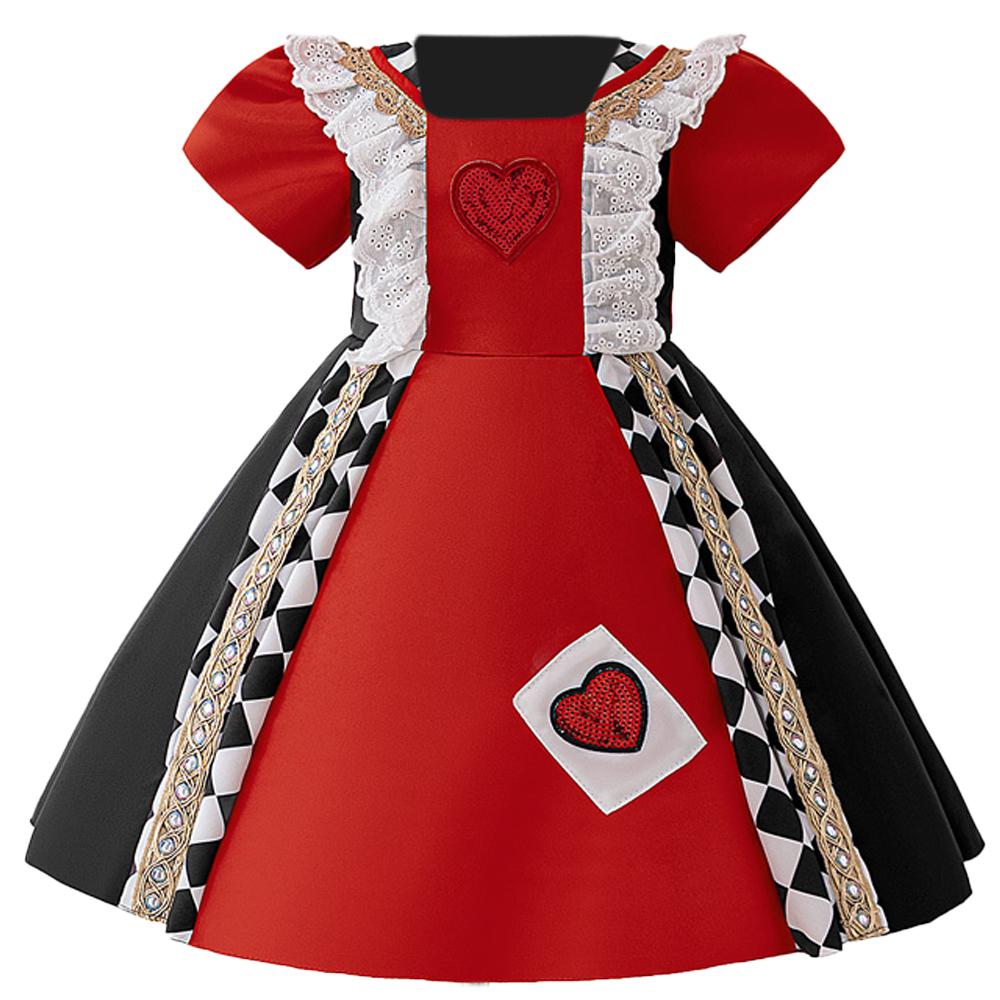 Summer Wonderland Red Queen Of Hearts Halloween Cosplay Costume Poker Birthday Party Dresses Girls Stage Drama Show Kids Clothes