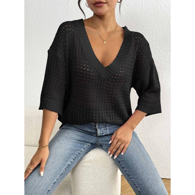 Женский повседневный топ с V-образным вырезом и рукавом пять четвертей