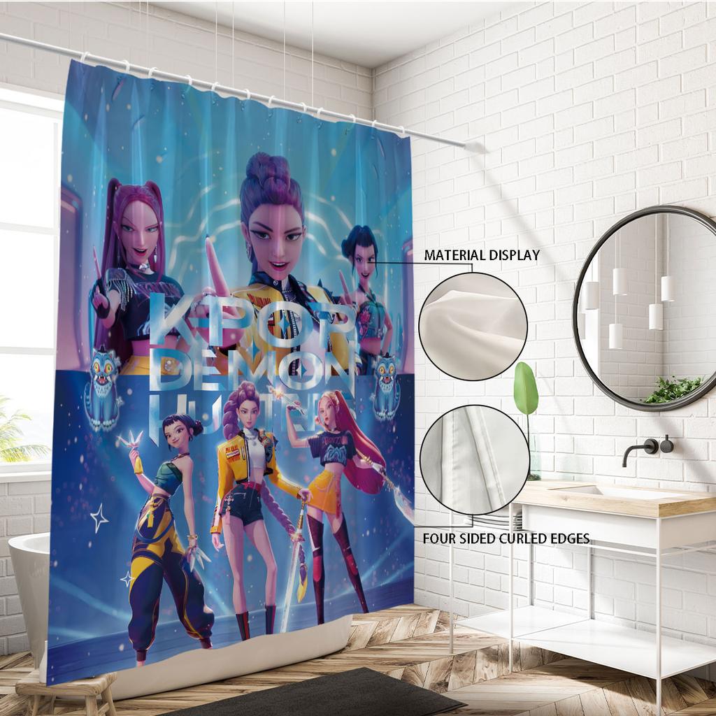 1 шт. K-pop Принт Охотники на демонов Водонепроницаемая Душевая Занавеска для Ванной Комнаты Перегородка для Конфиденциальности Подвесная Занавеска с 12 Крючками Легкая Установка