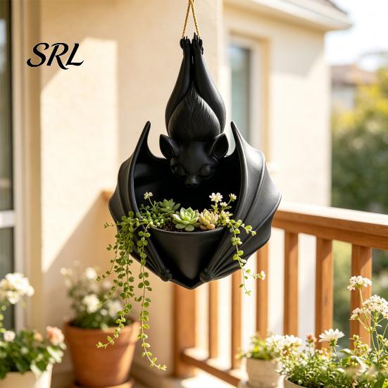 Small Plant Container 3D Printed Hanging Bat Pot, Shaped Planter, Creative Halloween Alternative Gardening Decor Flowerpots, Gothic Holder for Indoor