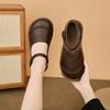 Retro Classic Round Head Brown Leather Flat Comfortable Sandals 2025 Summer Trend New Ladies Casual Outdoor Daily Women's Shoes