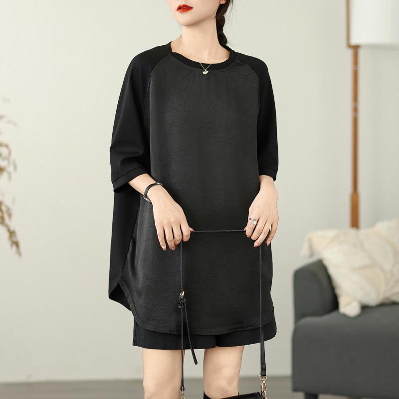 Dimanaf 2025 Новые летние футболки больших размеров для женщин с круглым вырезом и коротким рукавом из хлопка, свободные топы, футболки макси