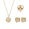 LT-TXF308 Zircon Four-Petal Flower Necklace Ring Earrings Set Women Trendy and Elegant Titanium Steel  Trendy