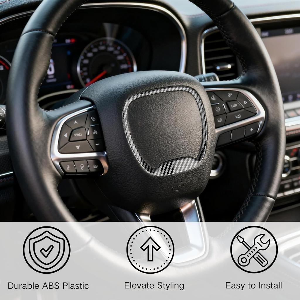 Central Control Steering Button Frame Trim Compatible with Dodge Challenger Durango Charger 2015-2025, Steering Wheel Control Trim Cover Car Interior