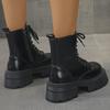 Мода 2025 Осень Зима Черные Ботинки на Платформе Женская Мода Шнуровка Молния Ботильоны Женские Панк Толстый Каблук Искусственная Кожа Botas Mujer