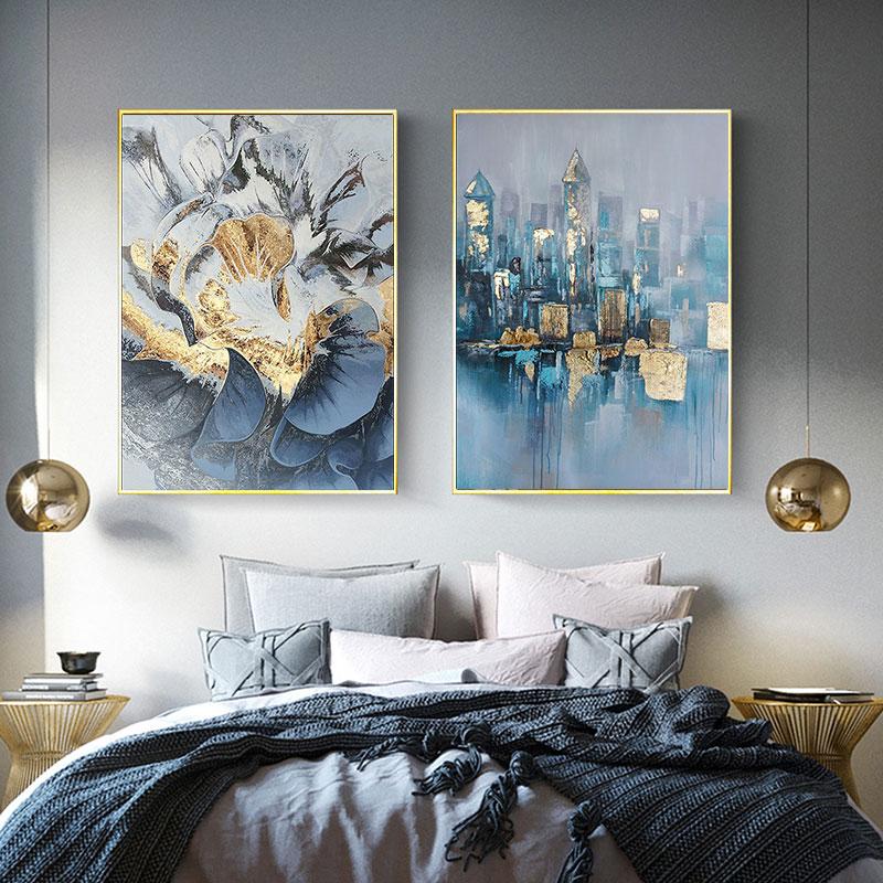 Абстрактное золотое цветочное здание, художественная картина на холсте, настенный постер, современные картины для гостиной, зала, домашний декор, принты, Cuadros