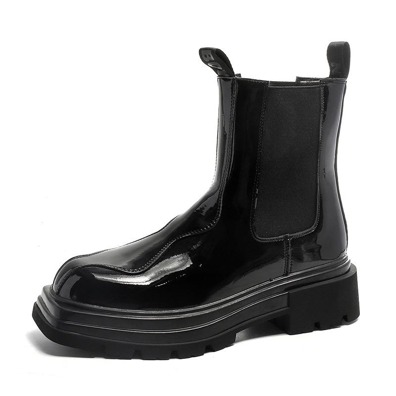 British style black high-top autumn new breathable mid-tube boots thick-soled square-head Martin boots