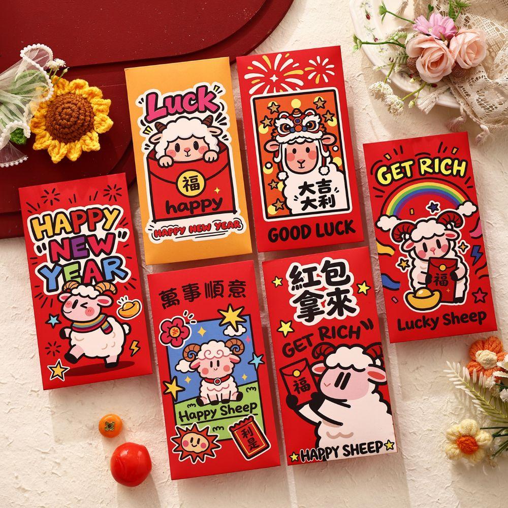 6Pcs Traditional Chinese New Year Red Envelope Paper Cartoon Money Envelope For Chinese New Year