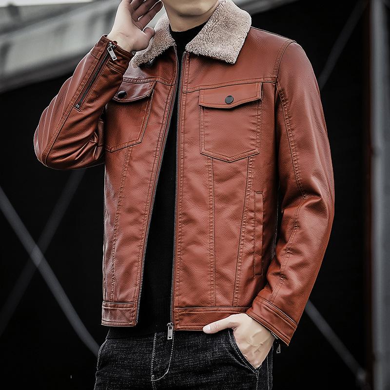 Мотоциклетная кожаная куртка мужская новая весенне-осенняя меховая интегрированная бархатная утолщенная модная красивая кожаная куртка куртка