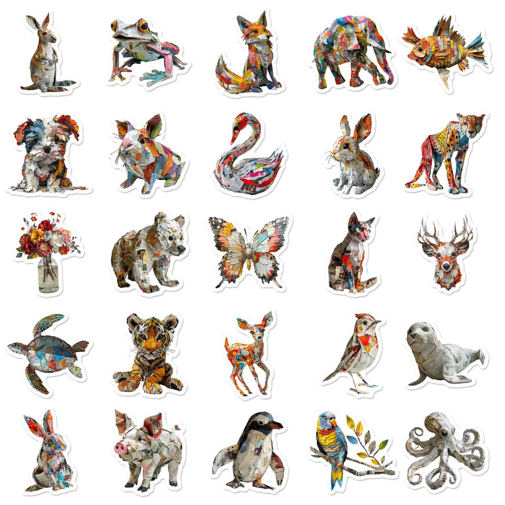 50 New Products Newspaper Sculpture Animals Retro Graffiti Stickers DIY Hand Note Decoration Refrigerator Notebook Stickers