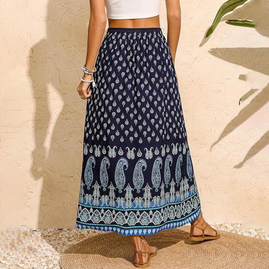 Women Maxi Skirt High Waist A-Line Style Floral Print Long Skirt