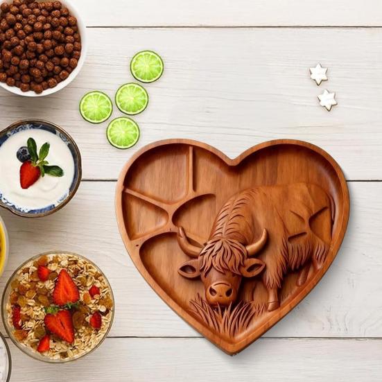 Деревянная доска для закусок «Шотландская корова» с отделениями, кролик в стиле рустик, форма клевера, многоцелевой поднос для сыра и закусок, блюдо для закусок