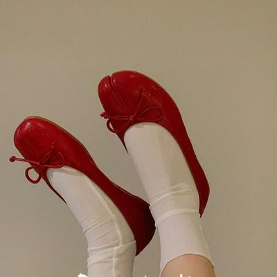 IPPEUM Балетки Женские Туфли с Раздельным Носком Большой Размер 44 Черная Кожа Мэри Джейн Бант-Бабочка Балетки Zapatos mujer