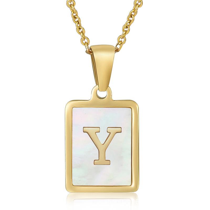 Name Letter Shell Pendant Necklaces White Square Initials Stainless Steel Necklace Gold Color Chain Jewelry for Women