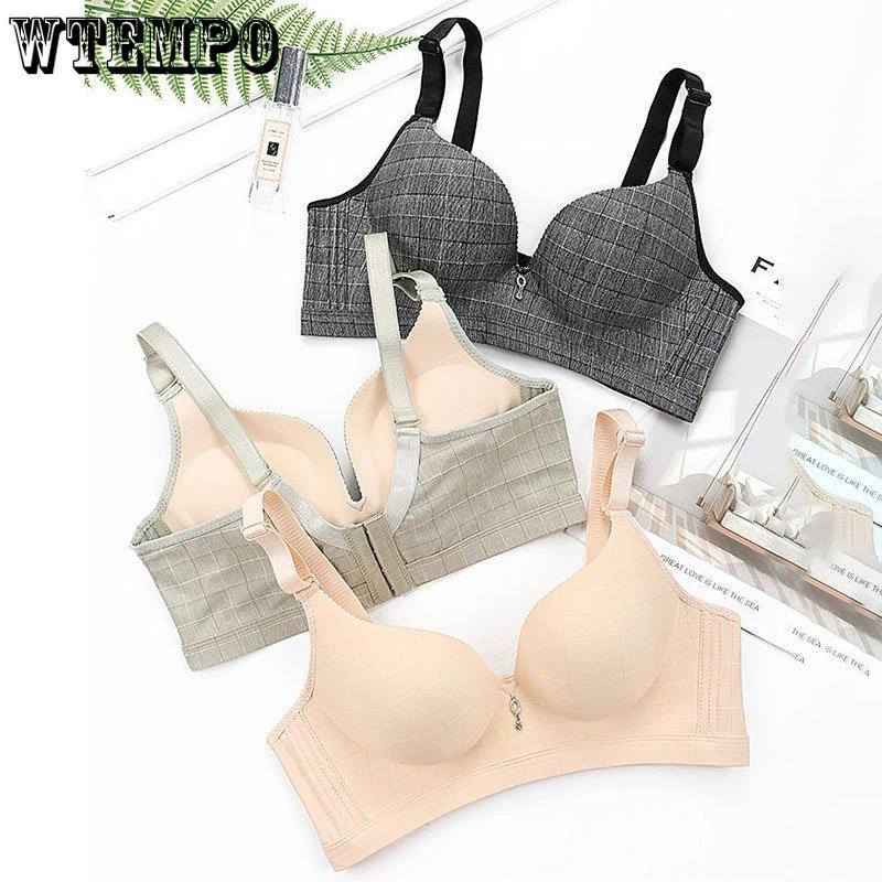 Gather Bra for Women Plaid Thick Adjustable Invisible Bra Without Steel Ring A Cup Sexy Push Up Bralette Sensual Lingerie