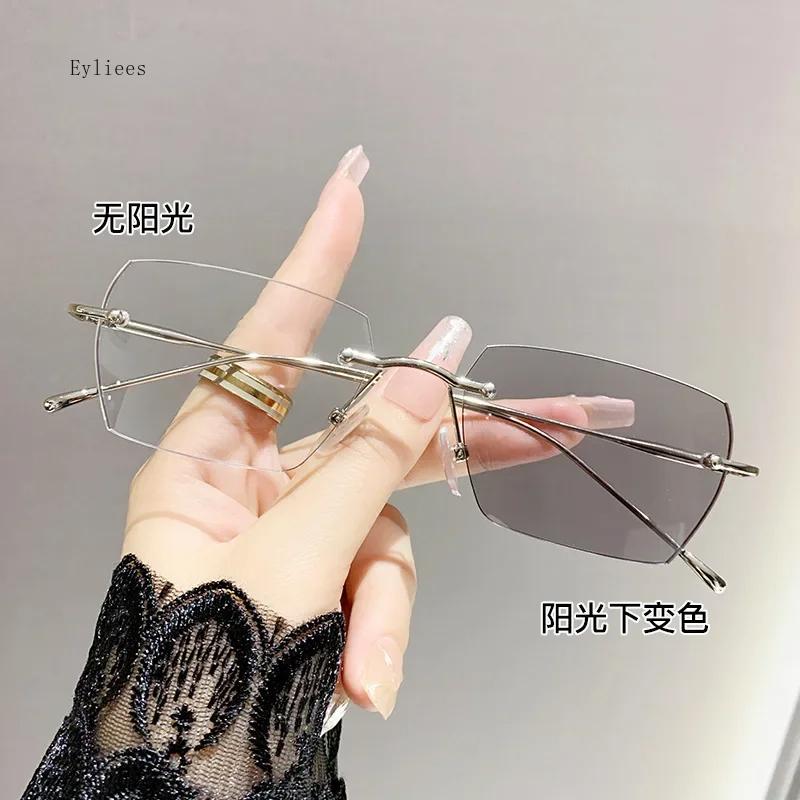 Умные фотохромные очки для близорукости для улицы для женщин и мужчин, безободковые, с защитой от синего света, готовые, с бриллиантовой огранкой, диоптрии