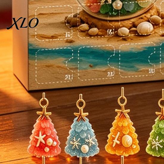 Christmas Tree Collection Gift for Adults 2026 Advent Calendar, Sea Glass 2D Acrylic Ornament Set Coastal Calendar with Hanging String, Holiday