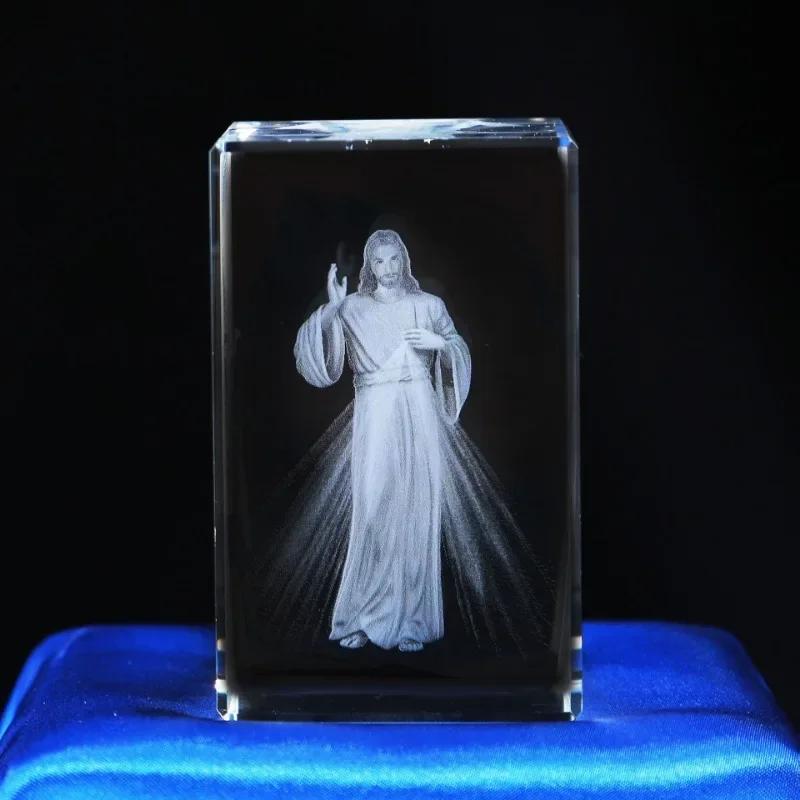 3D Хрустальный Куб Христианская Фигурка Креста Иисуса Домашний Декор Дева Мария Лазерная Гравировка Хрусталь Религиозные Подарки для Женского Дня Рождения