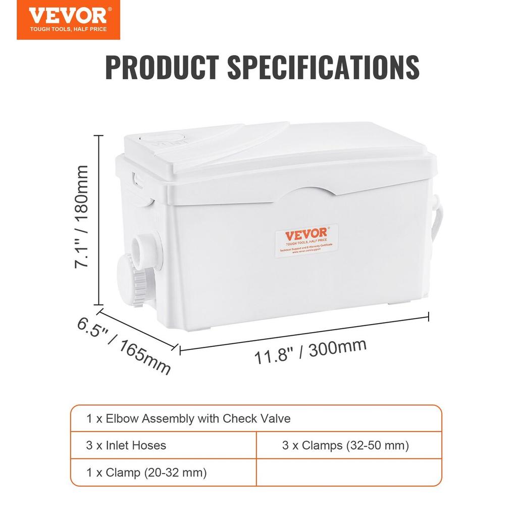 Macerator Disposal Pump Basement Macerator Pump 350 W, 6000 L/h Flow, 7 M Discharge Head, Wastewater Pump With 3 Water Inlets For Basement, Kitchen,